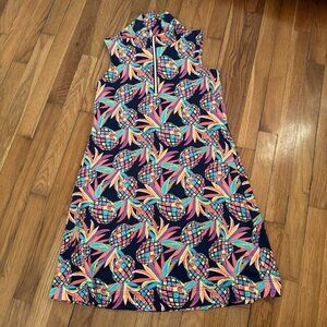 Lulu B Dress Women’s Blue Multicolor Pineapple Print UPF 50 Tropical Size S